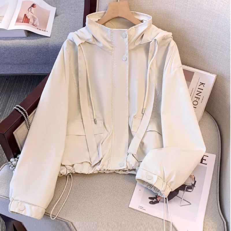 Women Fashion Long Sleeve Coat Casual Style Elegant High Street Vintage Chic Solid Hooded High Street Office Lady Tops