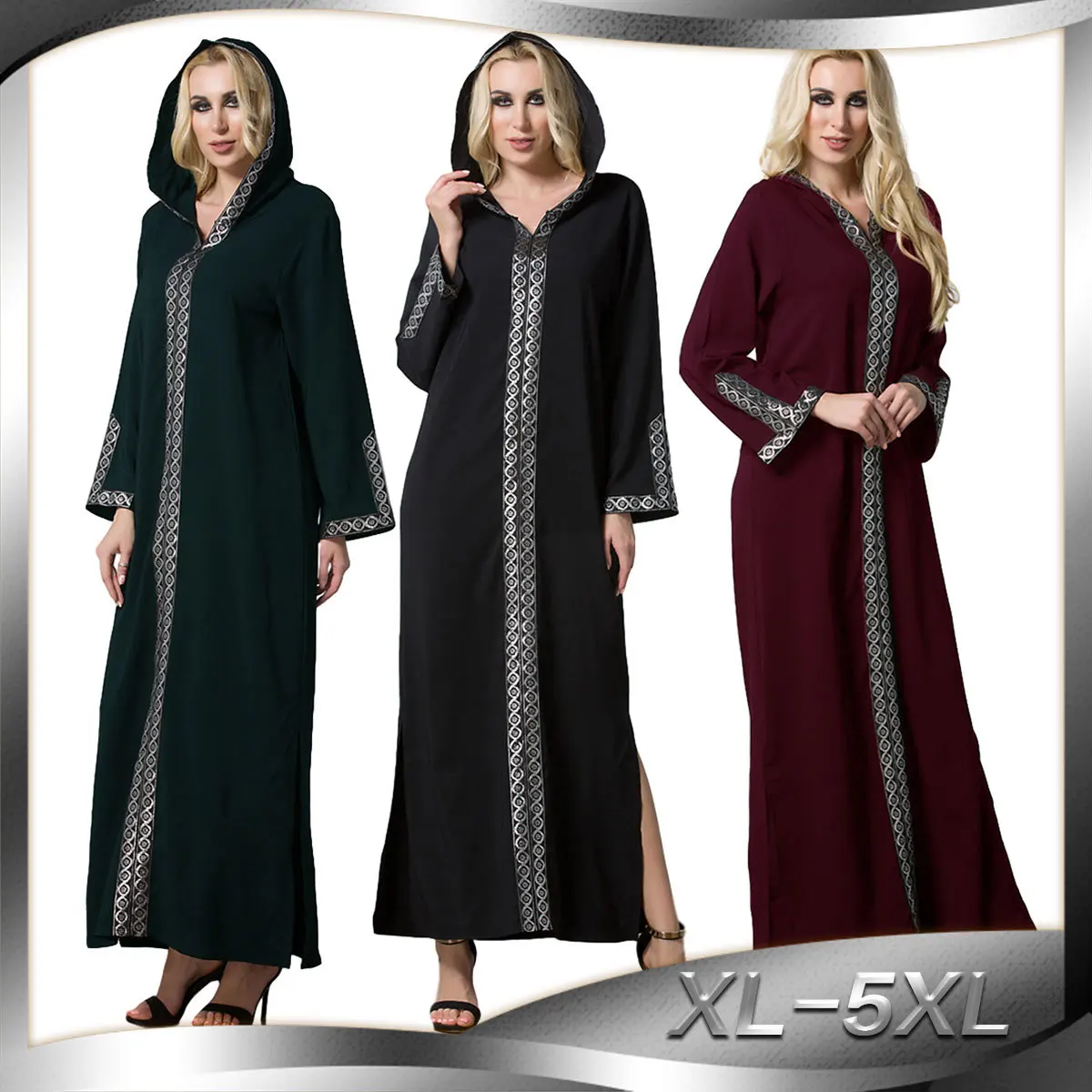 

Arab Dress Abaya For Women Ramadan Gurban Turkish Muslim Side Split Hooded Dress Fashion Fashion Down Djellaba Women Clothing