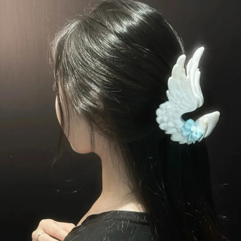 

Yanzhuji Angel Wing Claw Clip Pearlescent White Light Blue Bow Korean Ins Style Sweet Elegant Hair Accessories For Women Daily