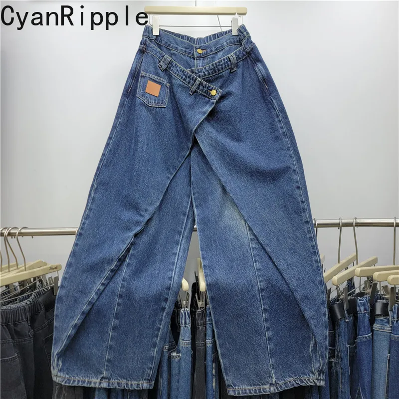 Spice Girls American Retro Faux Two-piece Bootcut Jeans New Autumn All-match High Waist Wide Leg Pants Casual Denim Trousers