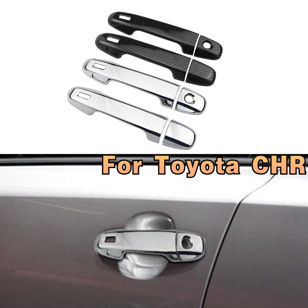 

For Toyota CHR C-HR 2016-2022 Car Exterior Front Door Handles Covers Bowls Chrome/Carbon Catch Cap Stickers