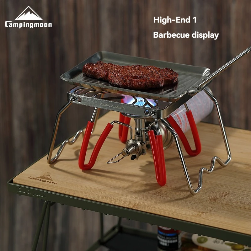 

CAMPINGMOON MS-1001 Утолщенная складная мини-газовая плита из нержавеющей стали с кронштейном для нагрева и S-образной решеткой для выпечки