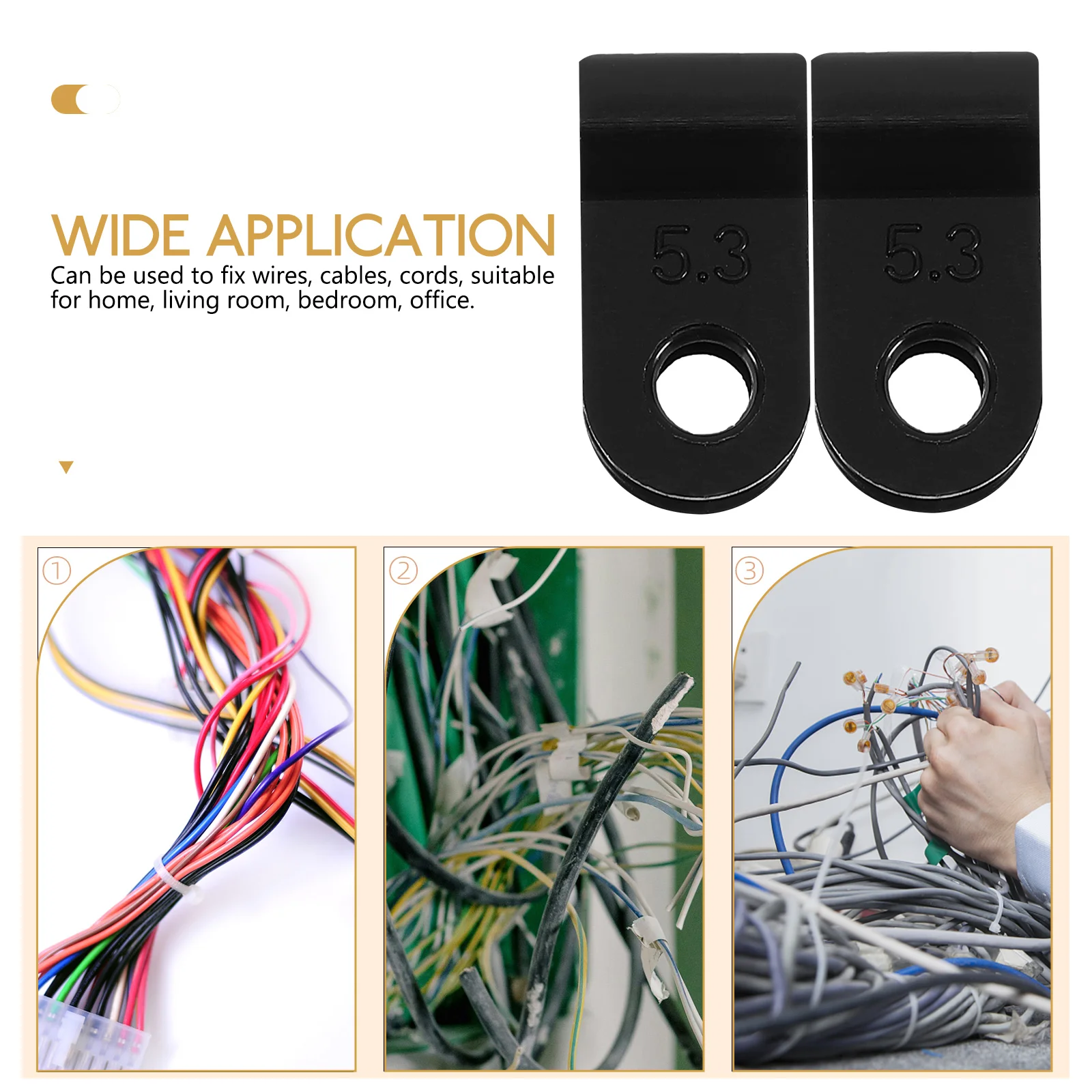 

1000pcs Cable Clips Wire Harness Fasteners Black 5.3R Cord Management Home Office Electrical Nylon Clamps Storage Organizer