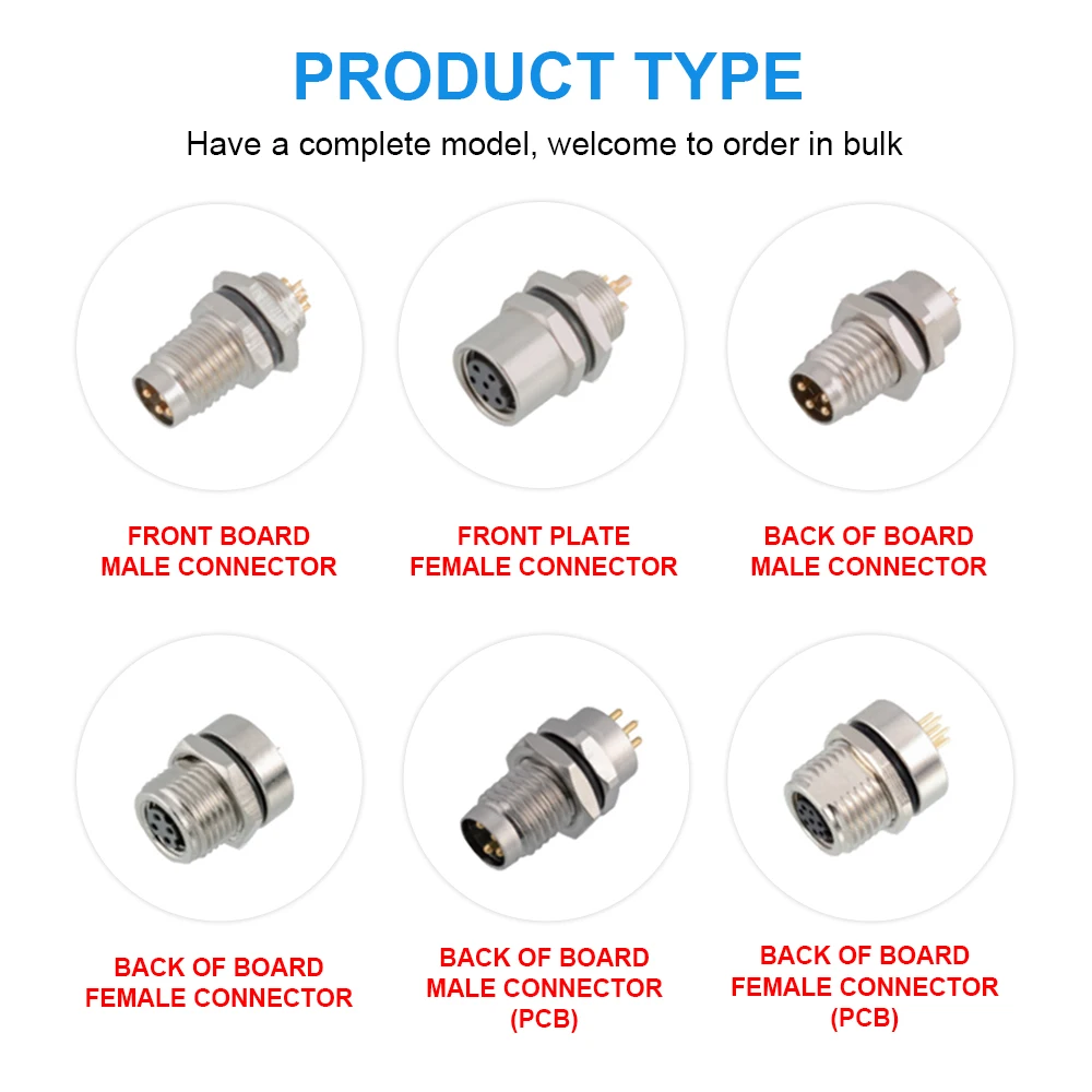 M8 Panel Front/Back Mount Sensor Connector Flange Socket Screw Threaded Coupling 3,4,5,6,8-Core Male And Female Aviation  A Type