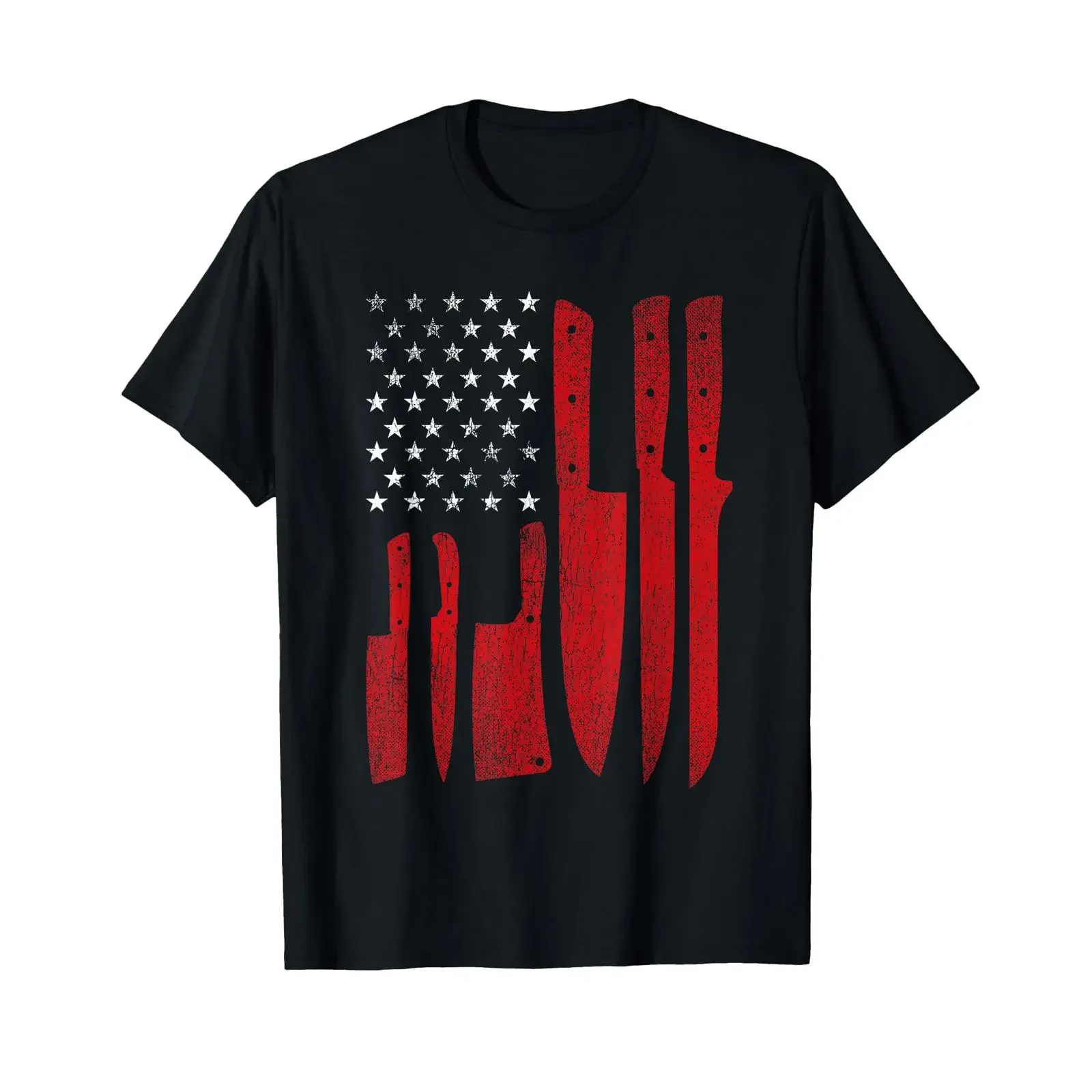 Amerikanische Flagge USA Metzger Schlachter T-Shirt Vintage Gewaschen Vielseitig Herren Stilvoll Modisch Atmungsaktiv