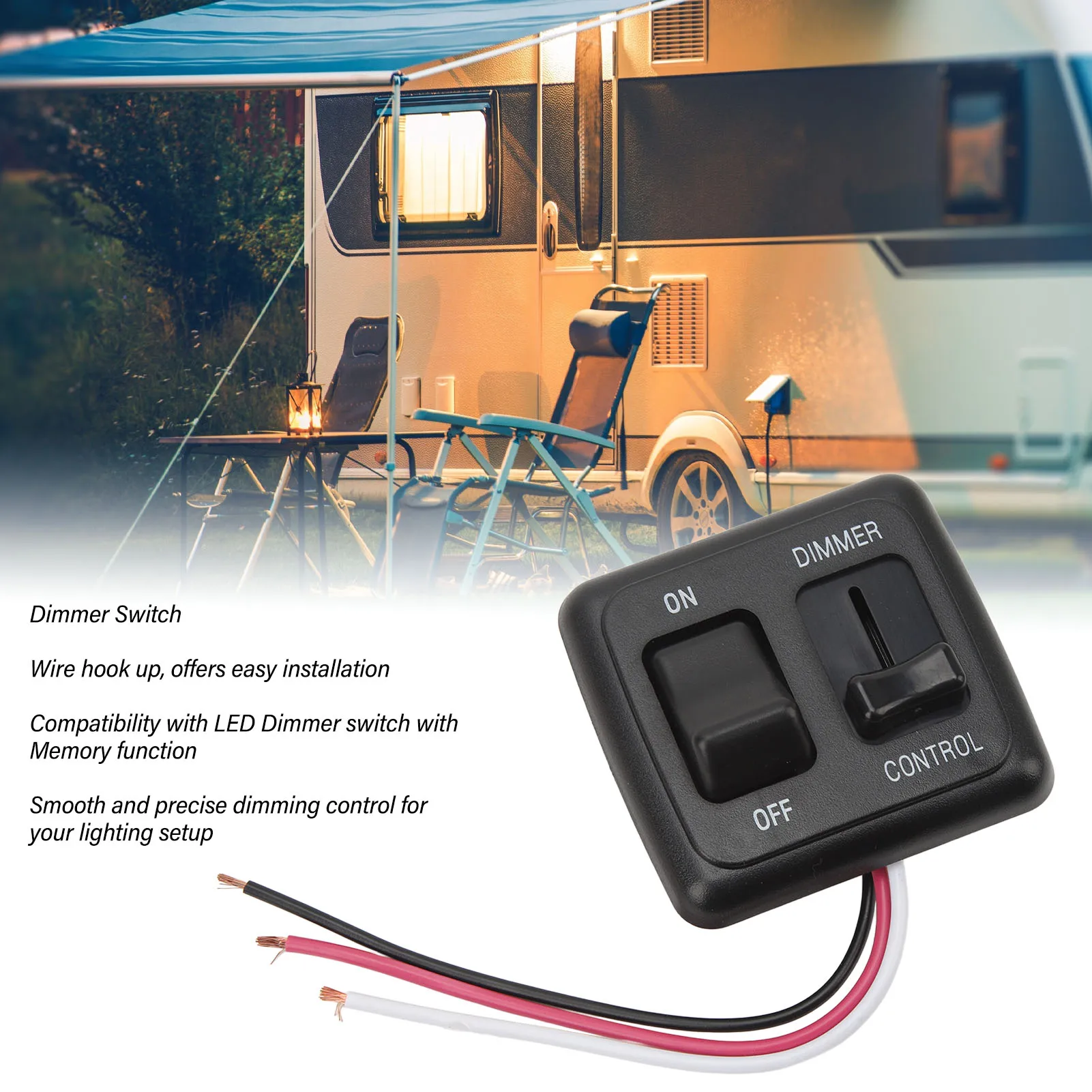 12V DC Toggle Switch with High Side Dimmer Control for LED Halogen Incandescent RV Car Truck Strip Dimmer Control Switch for LED