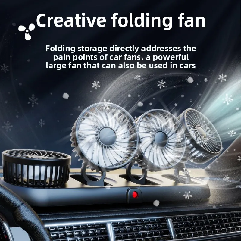 car fan with USB power for the cabin, two adjustable heads, available in 12 V or 24 V power options, designed for installation