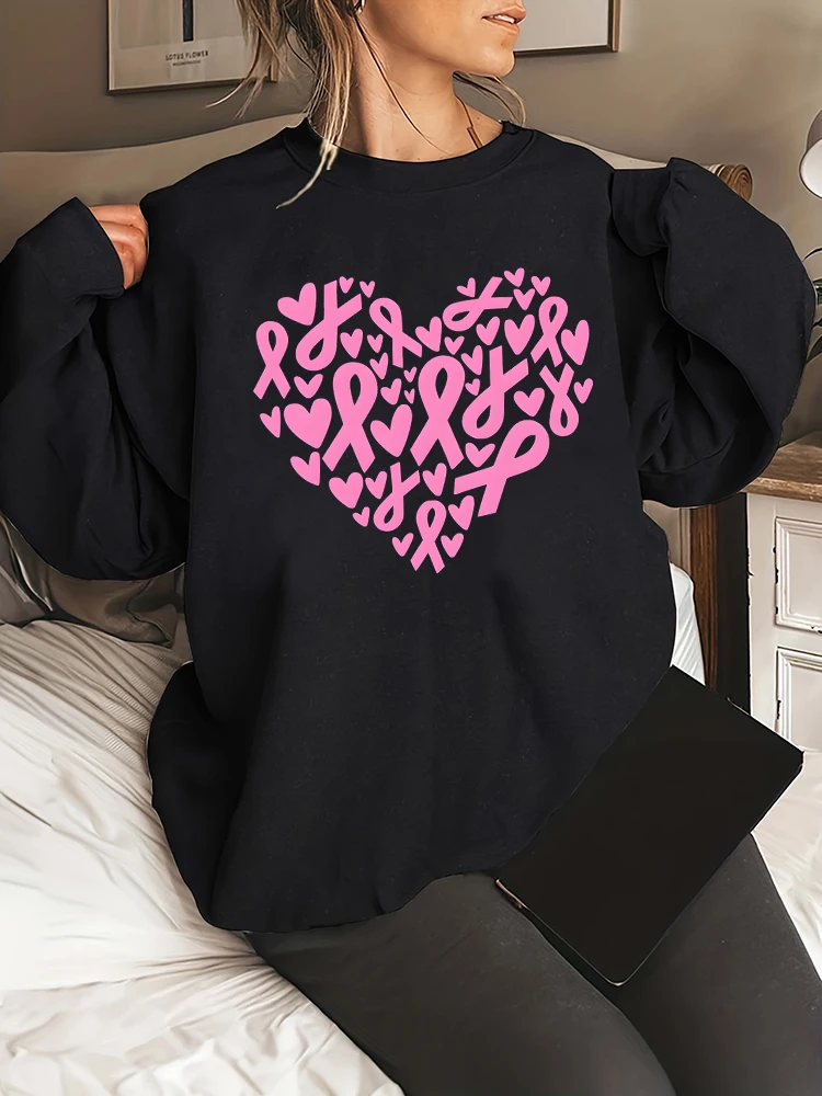 Breast Cancer Awareness Heart Design Sweater Women Fighting Cancer Pink Ribbon Sweatshirts Skeletons Cancer Awareness Hoodies