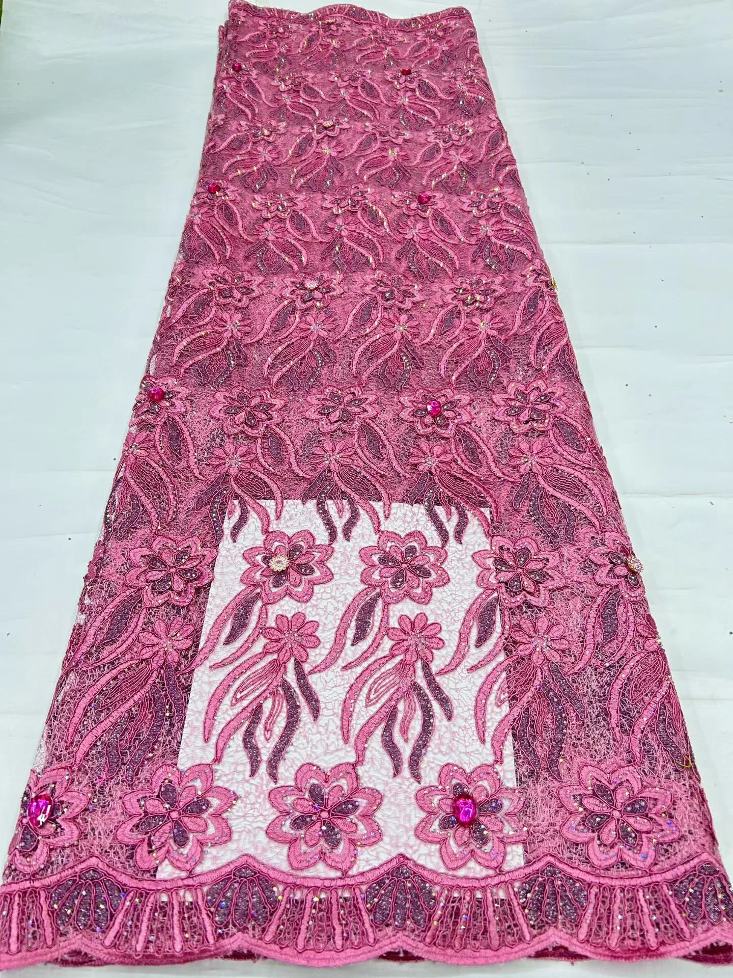 Top Grade Handcut African Nigerian Sequins Tulle Lace Fabric Sewing Net Cloth Prom Dresses Beads Embroidery High Quality HD115