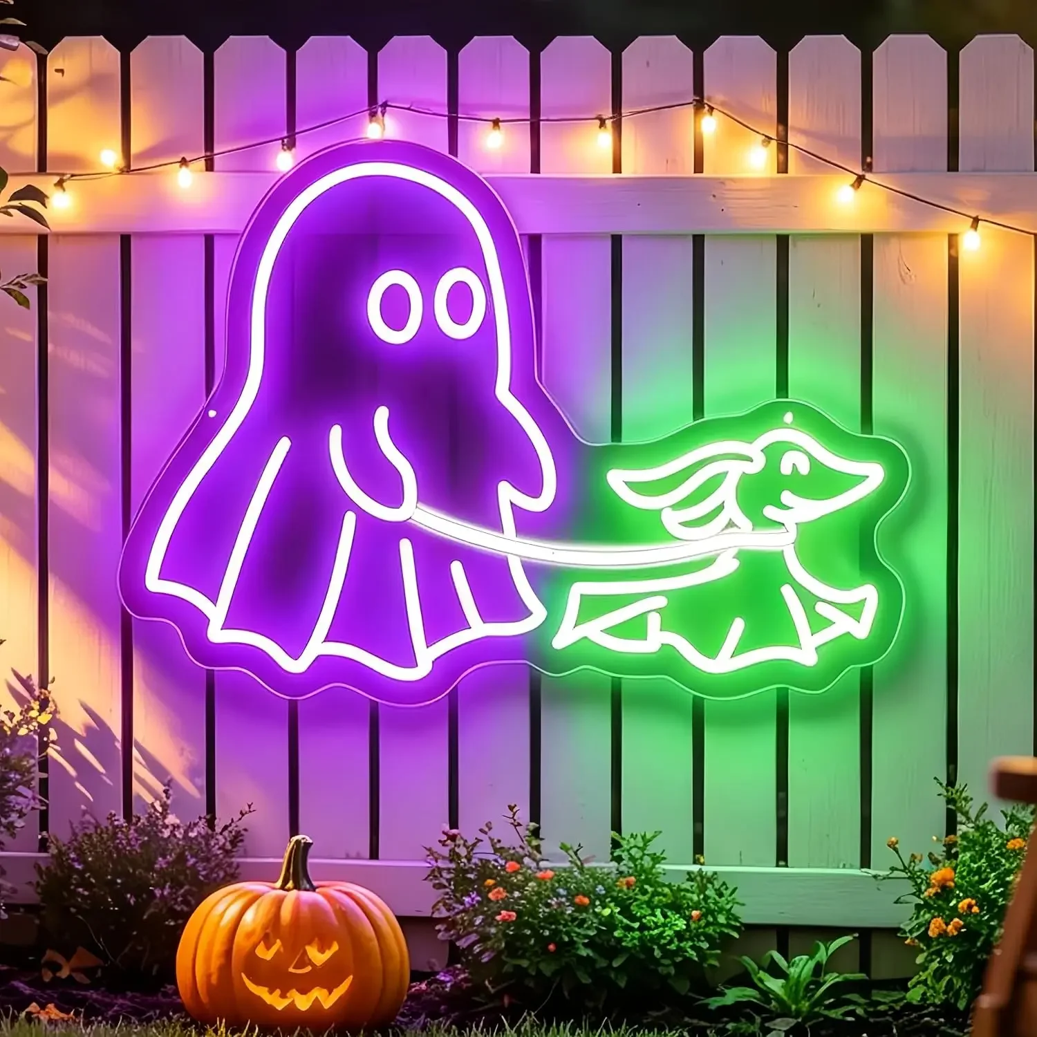 Spooky Ghost Neon Sign USB Powered LED Neon Light Halloween Party Gaming Room Bedroom Aesthetic Decor USB Night Light Gift
