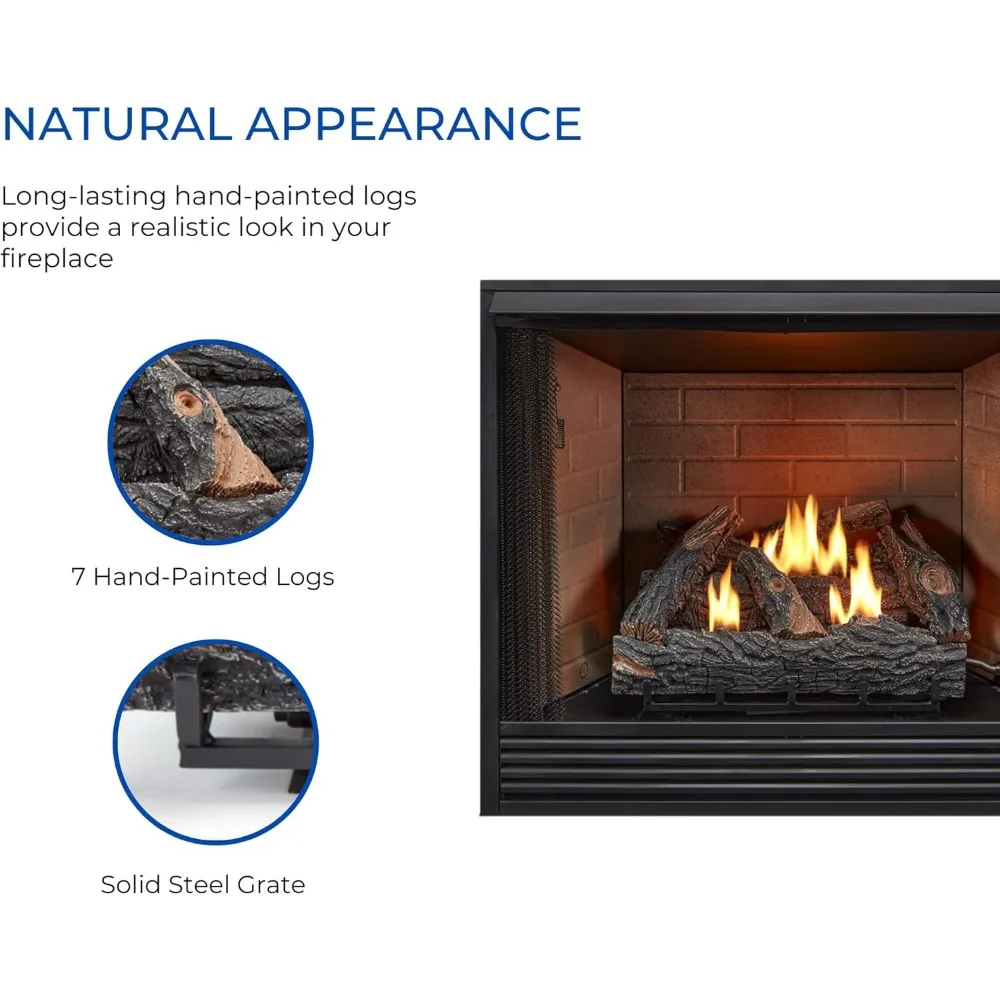 سجلات مدفأة مزدوجة الوقود بدون فتحات، 32000 وحدة حرارية بريطانية، تسخين ما يصل إلى 1100 قدم مربع، توافق الغاز الطبيعي/LP