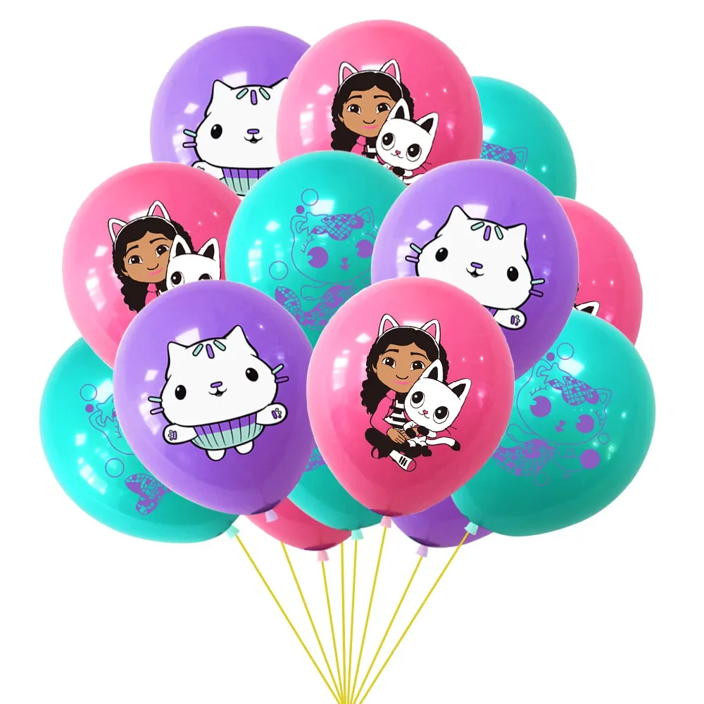 10/15pcs 12 Inch Gabby Dollhouse Cat Latex Sequin Balloon Set Baby Shower Party Balloon Decoration Girl Birthday Party Supplies