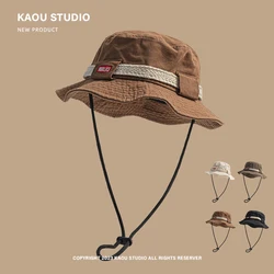 Outdoor Hiking Camping Sun Protection Men's Caps Spring and Summer New American Retro Casual Drawstring Bucket Hats for Women