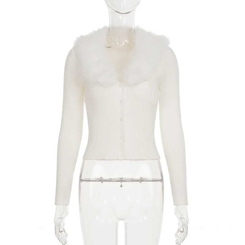 سترة صوفية للخريف والشتاء بياقة من الفرو الصناعي وصدر واحد سترة بمزاجية ضيقة للنساء #6