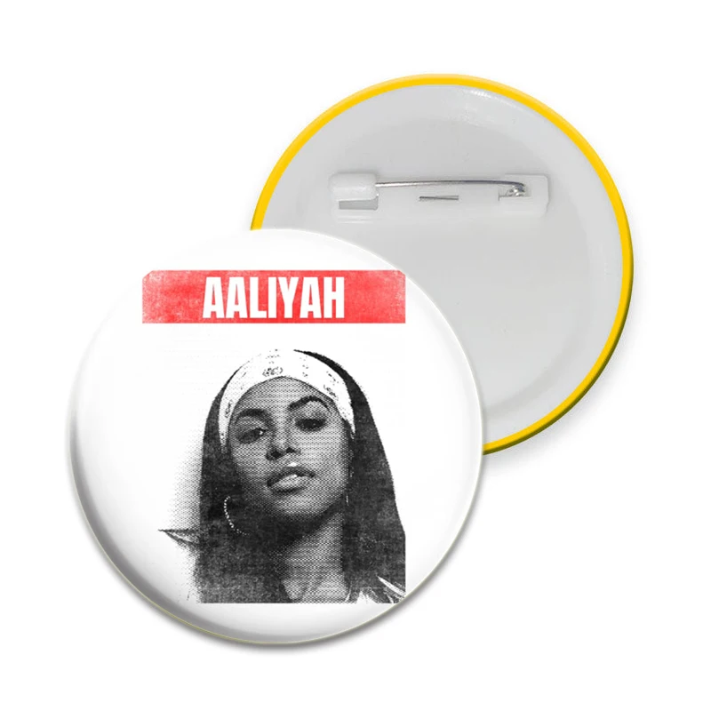 32/44/58mm Hot Singer Aaliyah Brooch Lapel Bag Backpacks Pin Metal Brooches Fans Gift for Firends