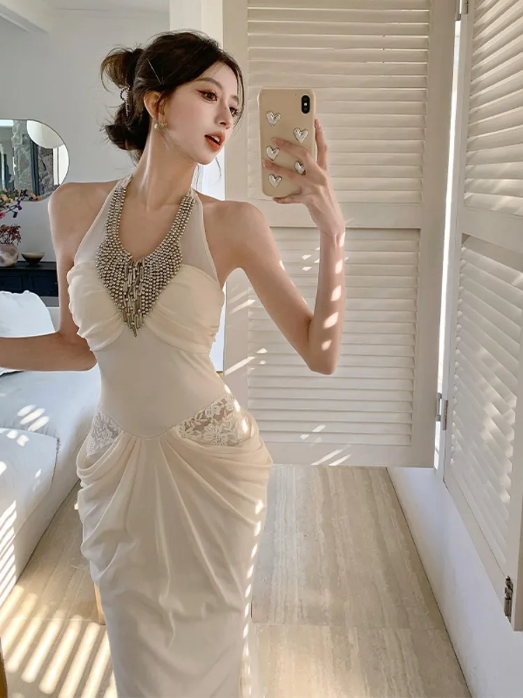 

Ele Luxury Lady Unique Ne Hanging Long Dr Slim Fit Fi Tail Skirt Sle Autumn Winter Women's Premium Sensation Dr