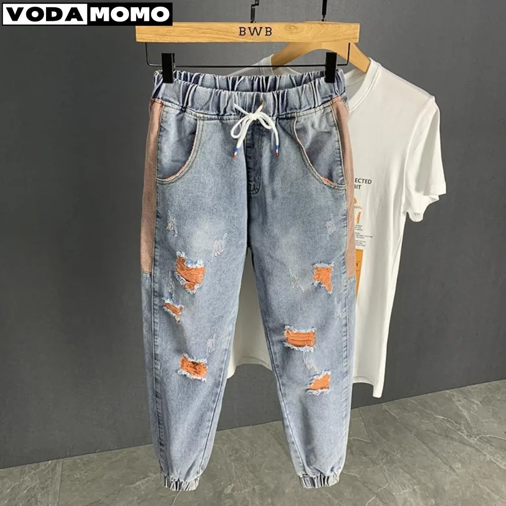 

New Korean Harem Jeans Men Vintage Washed Light Blue Denim Trousers Hip Hop Loose Pants Men Mens Jeans Ripped Jeans y2k