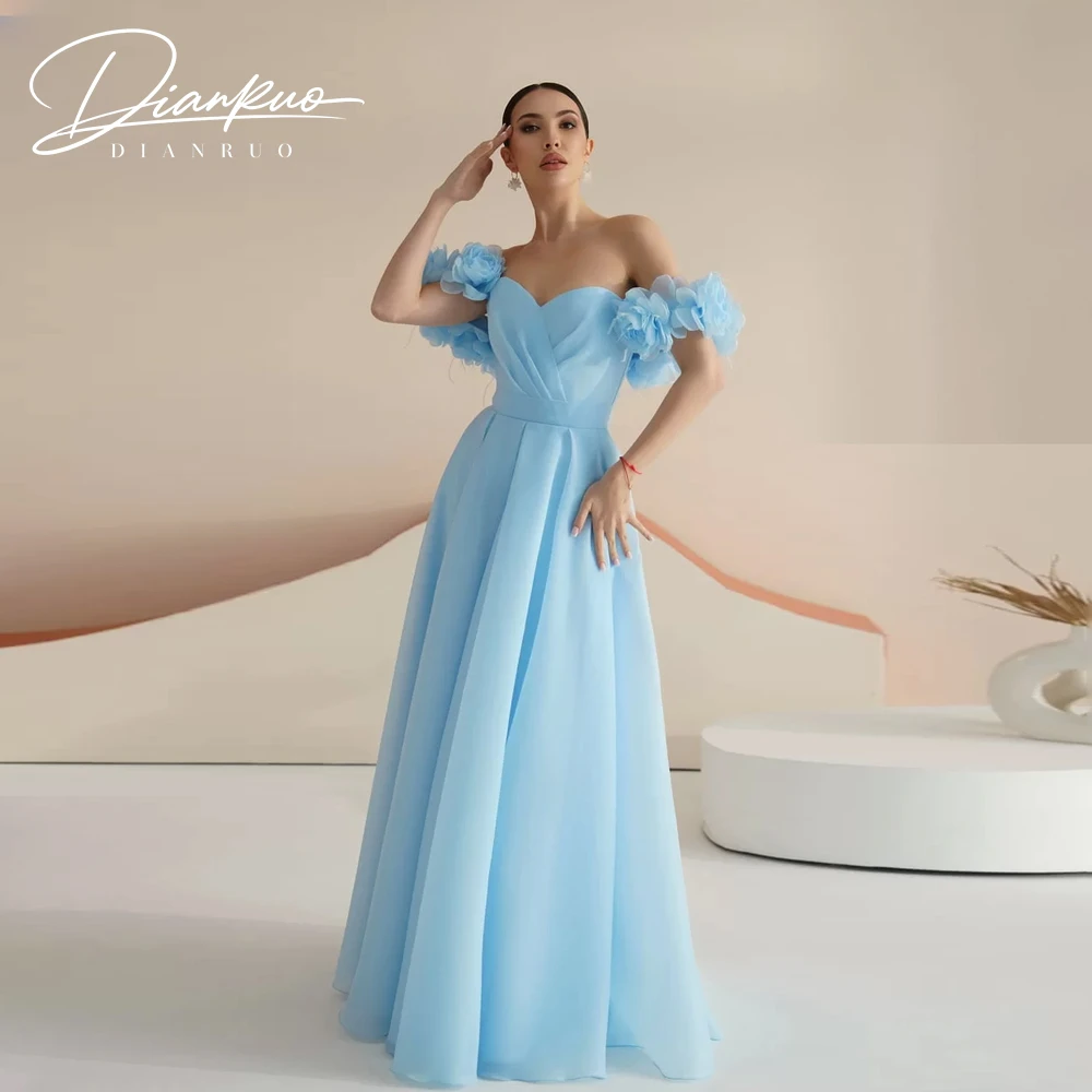 Vestidos De Noche plisados De flores elegantes para mujer, vestidos De fiesta formales con cordones y hombros descubiertos, batas De velada personalizadas