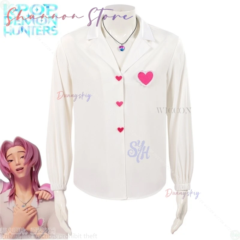 الرومانسية تأثيري Kpop شيطان ساجا بنين أنيمي كوسبرين أيدول فضفاضة تناسب الأبيض بأكمام طويلة الخامس الرقبة قميص القلب قلادة حفلة الهالوين #2
