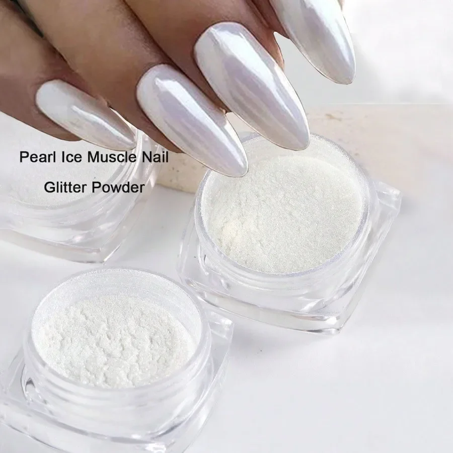 Poudre à frotter blanche nacrée N64.Glitter, poussière de chrome clair de lune, coquille, pigment miroir, fournitures de décoration d'art des ongles