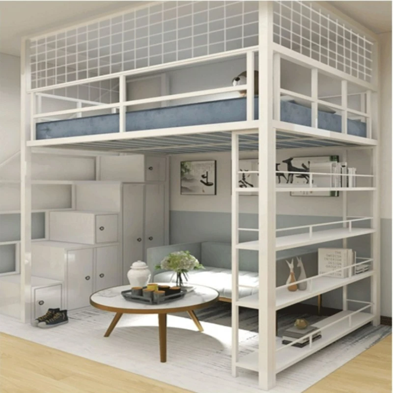 

Modern apartment with cabinet loft bed wrought iron bed small apartment household bedroom space saving bed