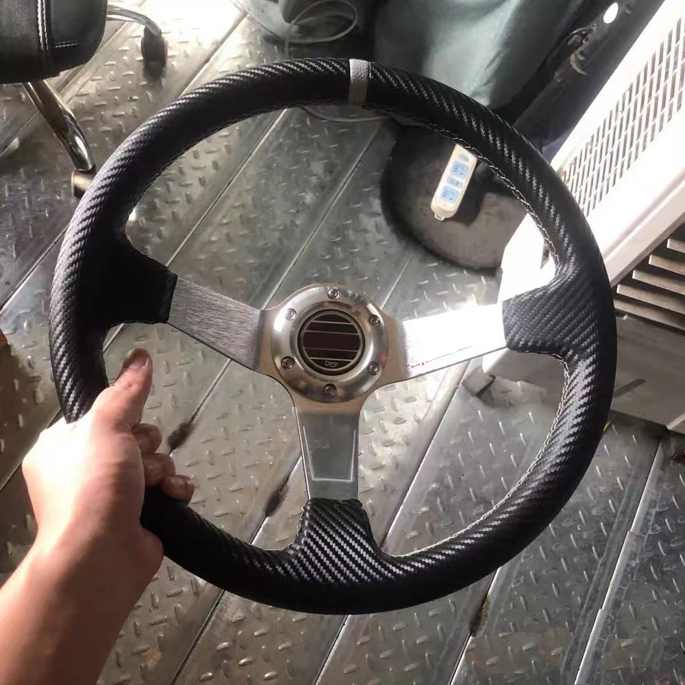 350mm-racing-r345-drift-carbon-leather-steering-wheel-silver-rally-deep-dish-car-jdm-sport-steering-wheel