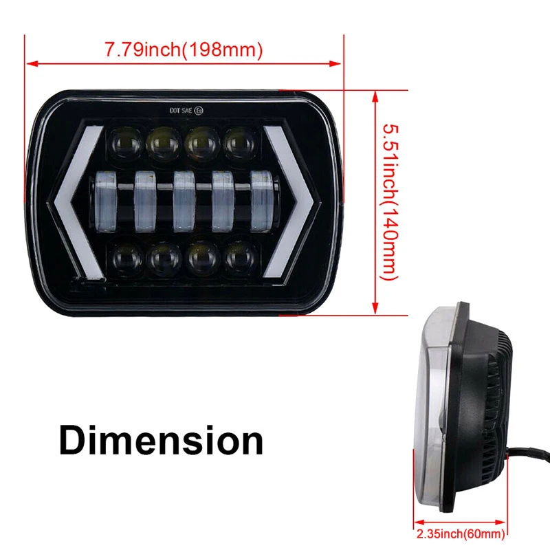 5x7' 55W Led Headlights For Cherokee XJ Patrol Y60 Truck 4x4 Offroad Rectangular Square Led Headlight with Turn Single DRL