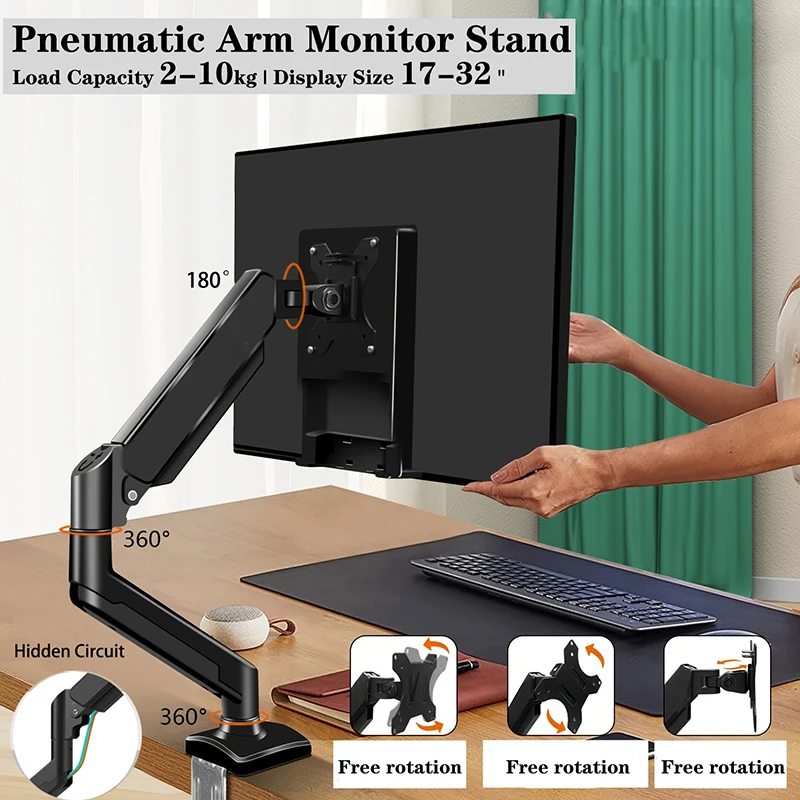 Imagem -06 - Air Press Mount Stand para Computador pc Suporte Ergonômico do Monitor Suporte da Mola a Gás Peso do Rolamento 10kg 17 a 32 Suporte do Monitor