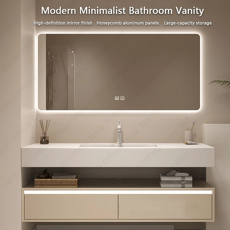 

Double Layer Bathroom Vanity Cabinet Combo with Integrated Ceramic Sink Smart LED Mirror Cabinet Wall Mounted Storage Cabinet