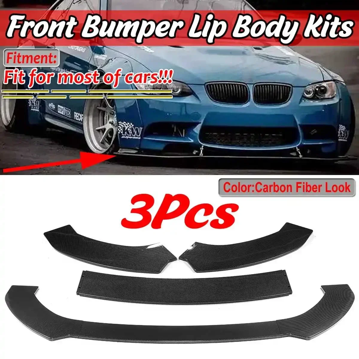 

A Set Universal Car Front Lip Splitter Chin Bumper Diffuser Body Kits For BMW E90 E92 F82 F80 For Mazda CX3 CX5 CX4 For Toyota