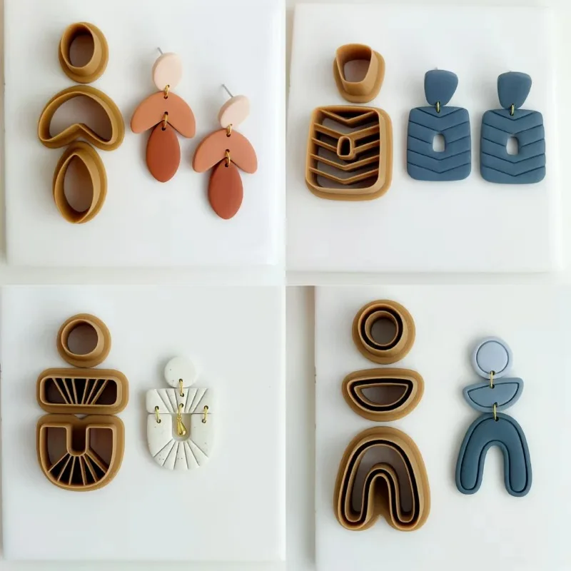 2/3PCS Geometry Shaped Polymer Clay Cutters DIY Mirrored Set for Earrings Pottery Clay| Cute | Coquette | Donut | Stud Cutters