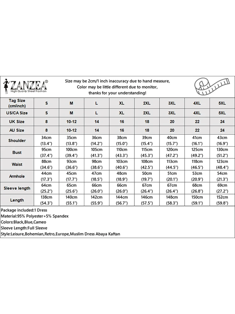 ชุดเดรสยาวมุสลิม ZANZEA สำหรับผู้หญิง สไตล์เรียบร้อย หรูหรา คอระบาย ผูกเอว แขนยาว ไซส์ S-3XL