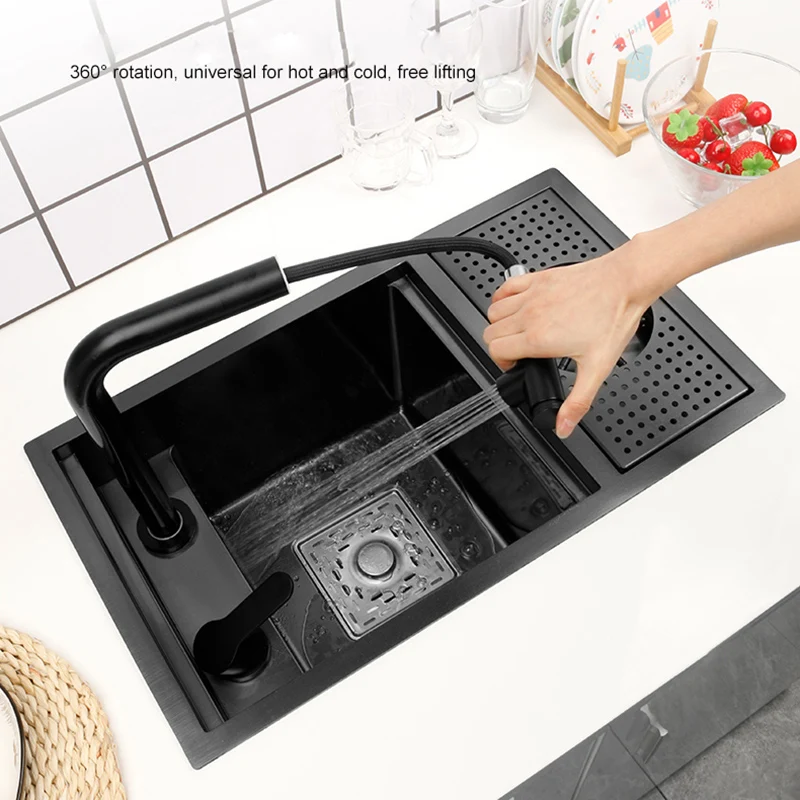 

Hidden Cup Washer Sink Nano Bar Coffee Shop MilkTea Shop Western Kitchen Mini Handmade Basin Single Slot Cabinet With Sinks