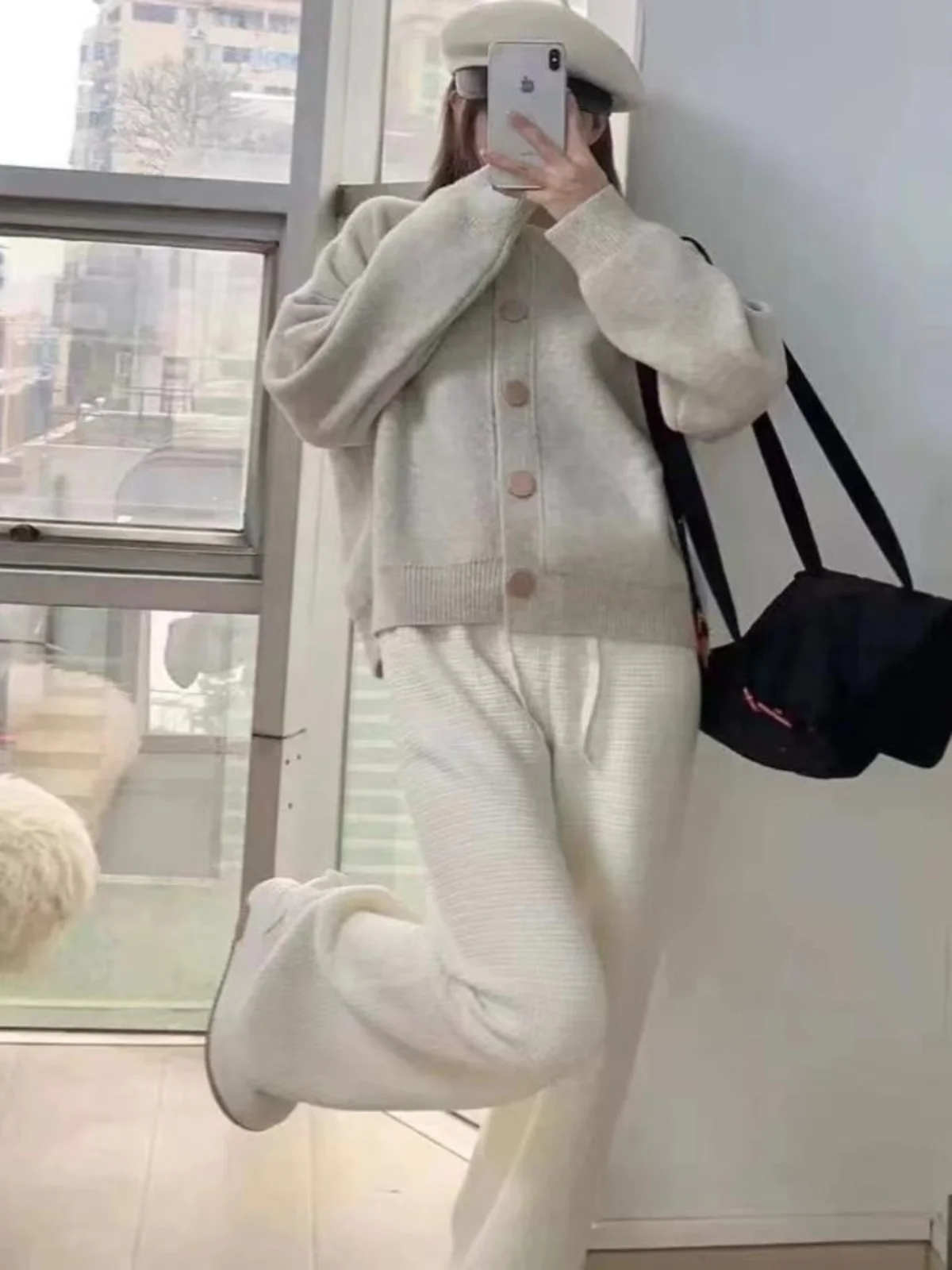 Loose Fit round Ne Knitted Sweater Coat Single Button Pure Color Autumn Winter Women's Faion Commute Sle Long Sve Top