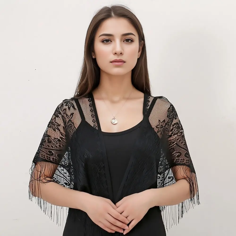Cloak With Tassel Women Shawl Hollow Multicolored Wedding Bridal Shawl Evening Prom Cape Cosplay