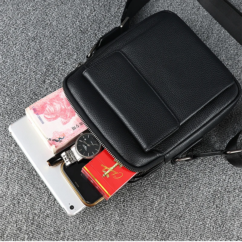 New Genuine Leather Men Women Shoulder Bag Crossbody Bags High Quality Cowhide Small Square 7.9 Inch Handbag Messenger Bags