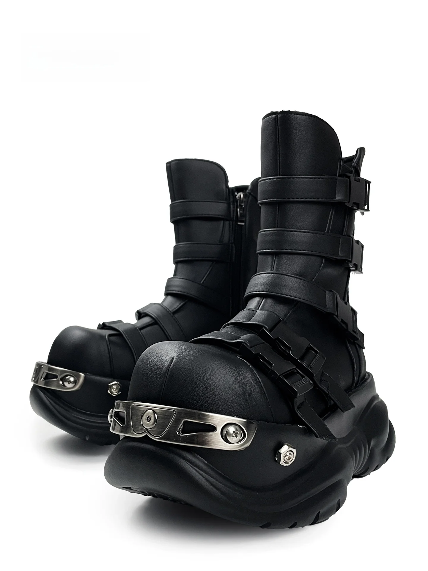 

MibVias Punk Style Motorcycle Boots Women's Short Rockabilly Heel Boosting Y2K Sexy Biker Boots Casual Mid-Calf Zipper Closur...