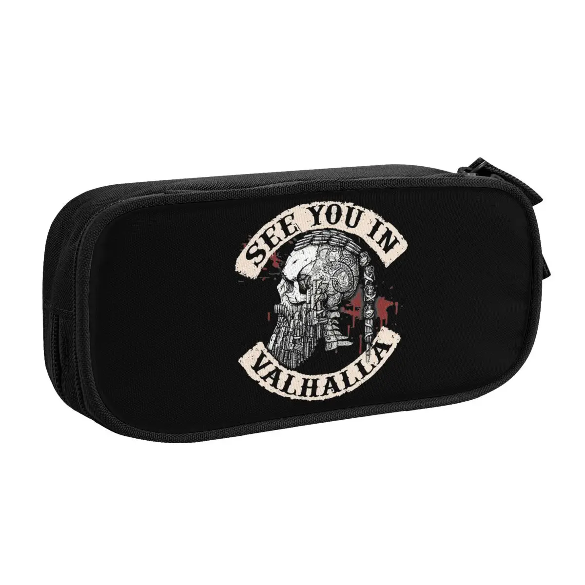 See You In Valhalla Skull Viking Pencil Cases for Large Capacity Norse Odin Ragnar Warrior Pencil Pouch School Accessories