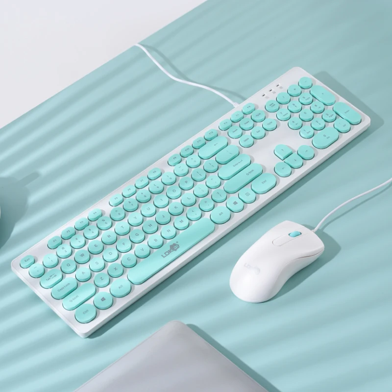 Wired Keyboard and Mouse Combo 104 Keys Round Keycaps Office Keyboard USB Plug and Play Full Size Numeric Keypad LDK-1900