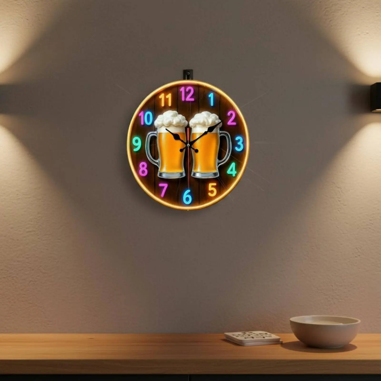 Beer Mug Wall Timepiece Nordic Design Beer Mugs Decor Timepiece Battery Operated Easy to Install for Living Room, Bar