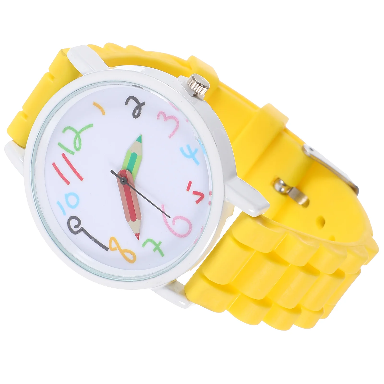 

1pc Kids Watches Cartoon Wristwatches Quartz Student Gift Yellow Pencil Design Durable Safe Material Matching Any Clothes