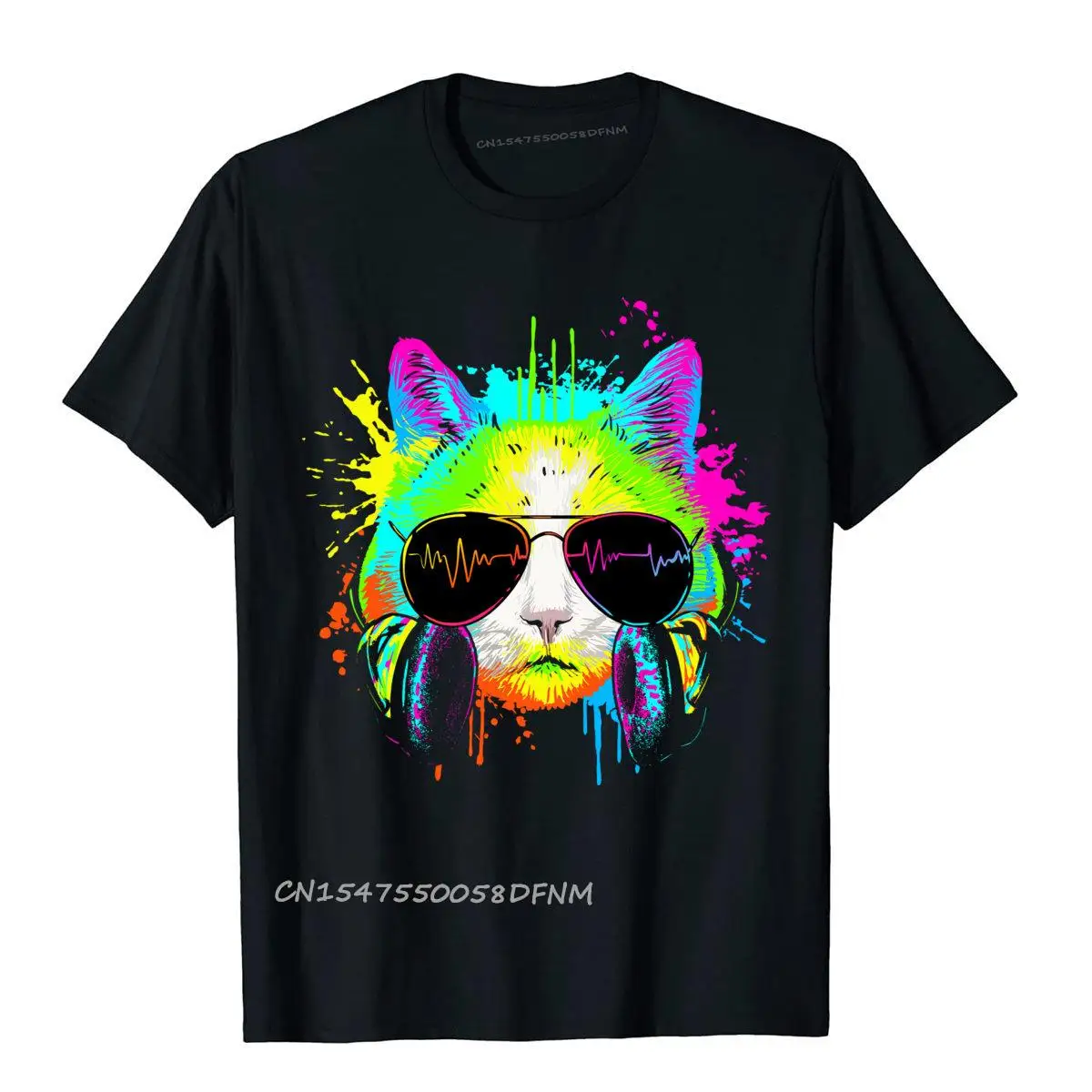 Funny Kitty Colorful Rainbow Rave T Shirts Special Fashionable Premium Cotton Mens T Shirt Outdoor