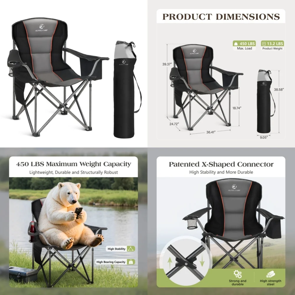 

camping chairHeavy Duty Camping Chair Oversized Folding Chair Portable Outdoor Chair for Hiking Beach Picnic Travel Lightweight