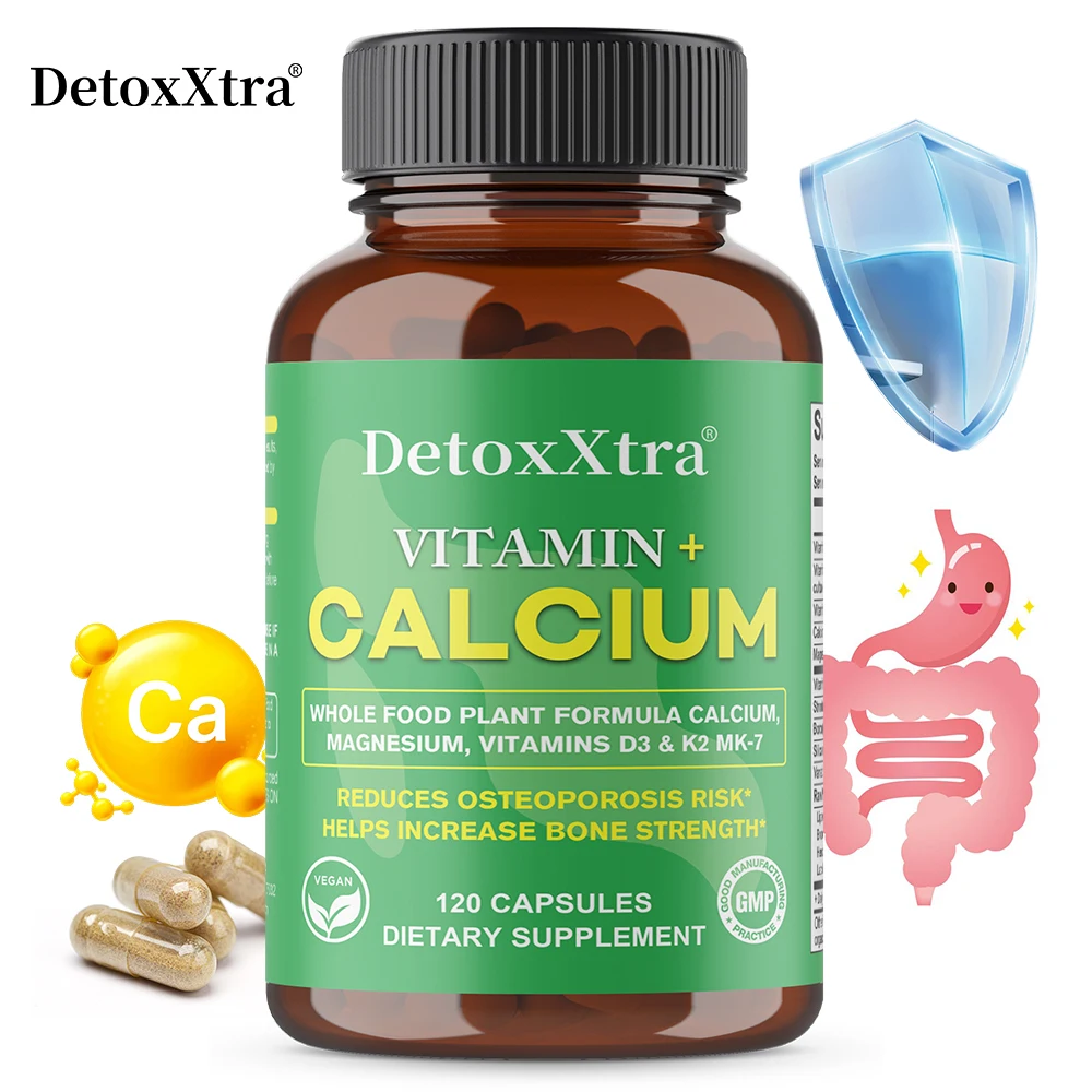 

Vitamin D3 + Calcium Capsules - Promotes Healthy Bones and Teeth, and Supports The Nervous System, Non-GMO, Gluten-free