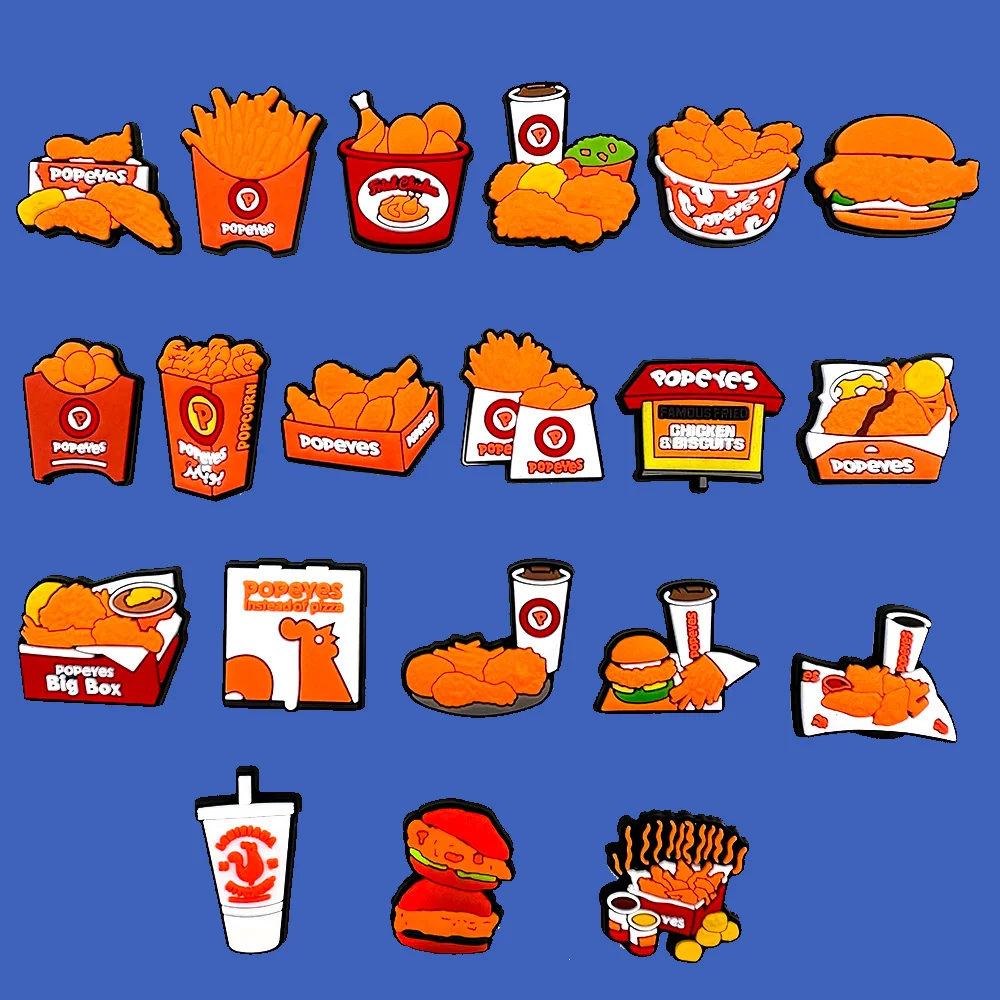 Popeyes Fried Chicken Food Drinking Shoe Charms for Clogs Sandals Decoration Shoe Accessories Charms for Friends Gifts