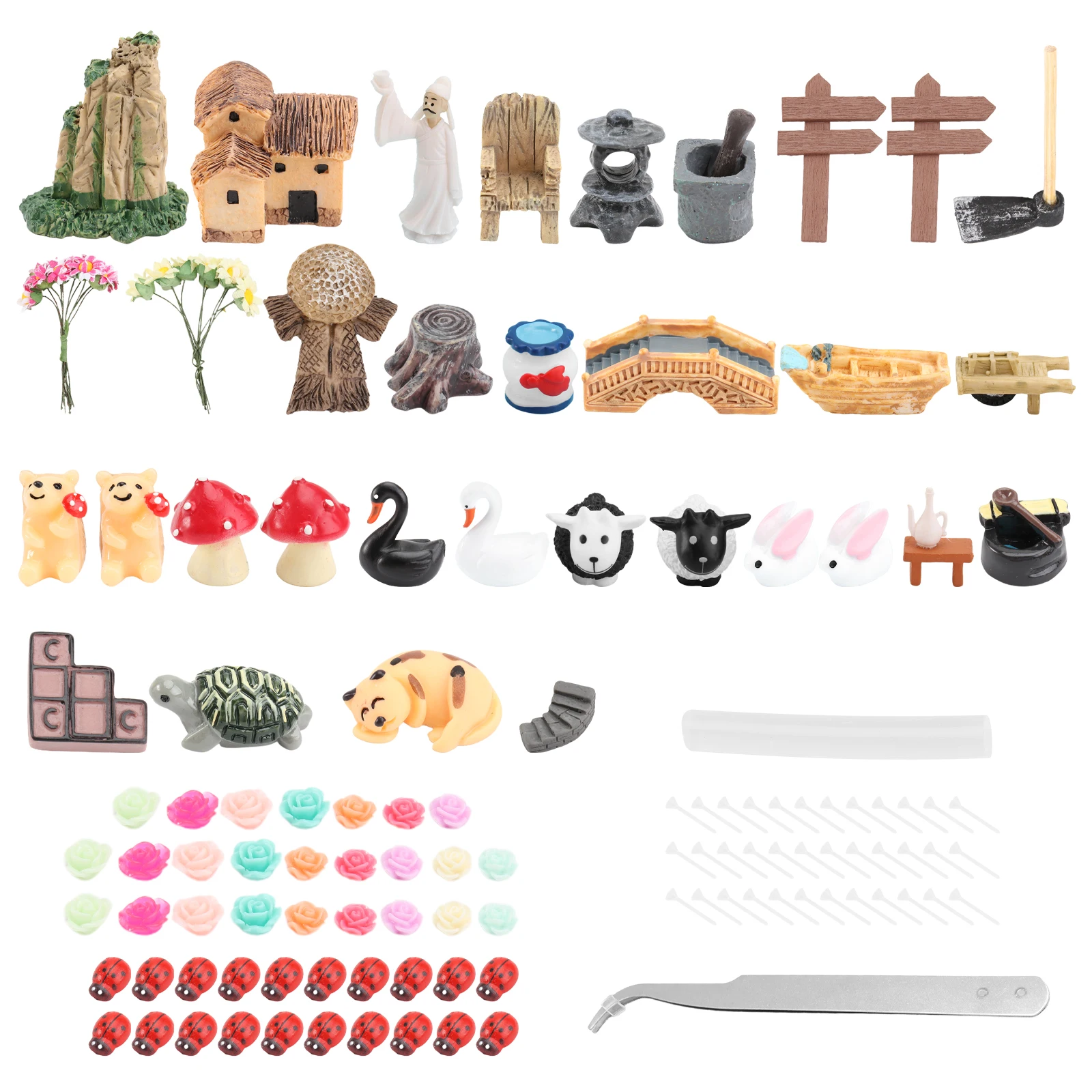 

99 pcs Miniature Garden Ornaments Kit Micro Landscape Resin Decoration Durable Craft Miniatures for Fairy Garden Landscaping