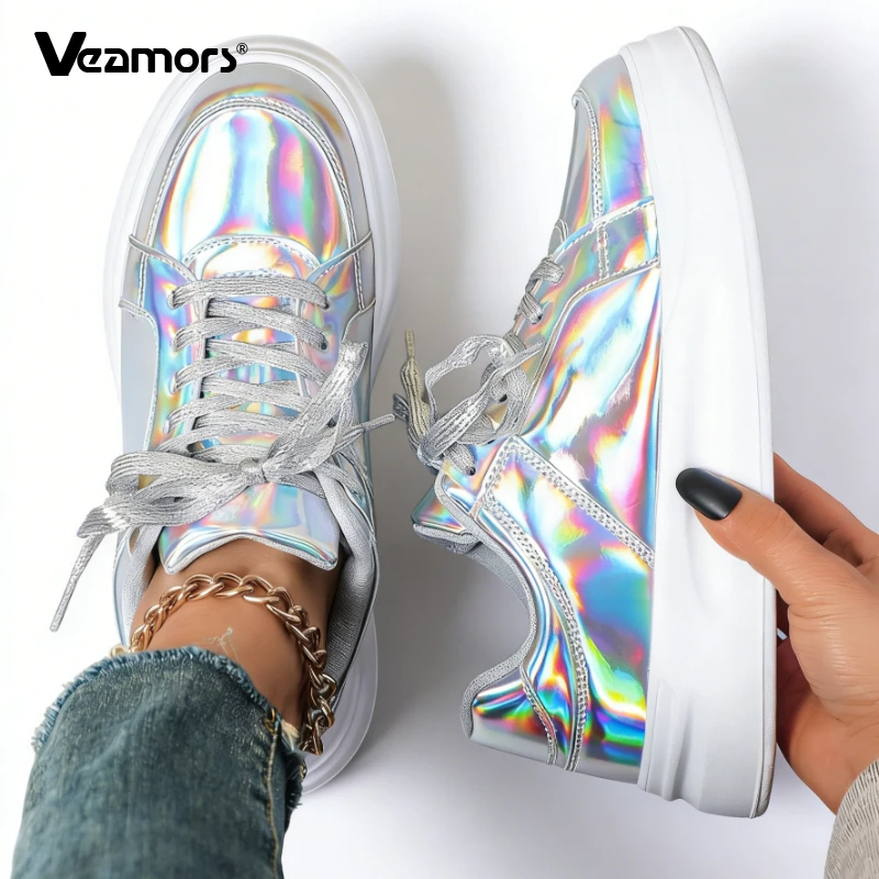Fashion Sequin Shoes Women Casual Walking Shoes Trendy Thick Sole Board Shoes Men's Walking Footwear Casual Sneakers Lace-up
