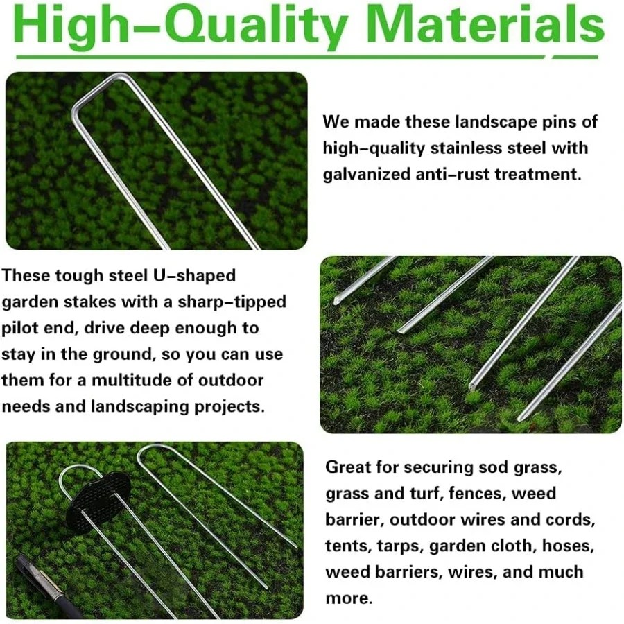 50 Packs Stainless Garden Stakes Landscape Staples Set with Mats Precision Hook for Grass Sod Weed Barrier Fabric Artificial