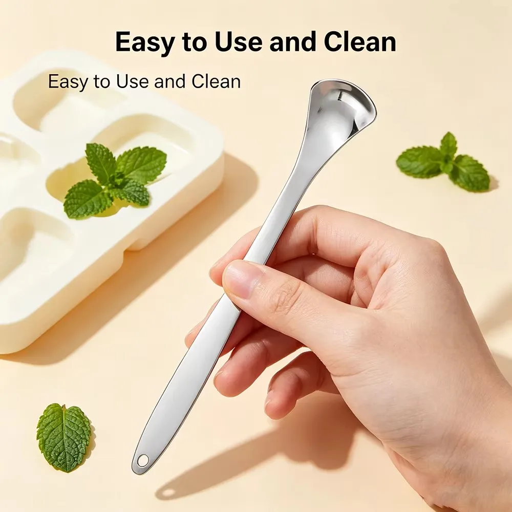 1Pcs Reusable Stainless Steel Tongue Cleaning Scraper Oral Health Tool Ergonomic Mouth Scraper for Breath Adults Tongue Care