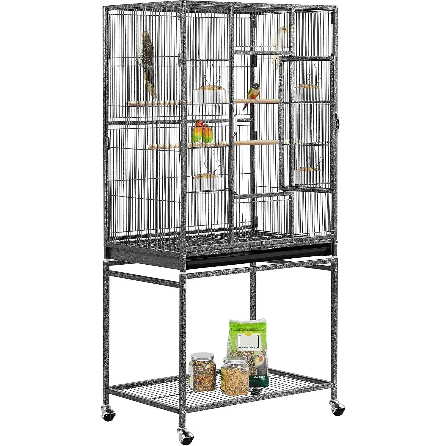 54-inch Wrought Iron Standing Large Parrot Parakeet Flight Bird Cage for Small Parrot Sun Parakeet Green Cheek Conure Lovebird Budgie Finch Canary Bird Cage with Stand